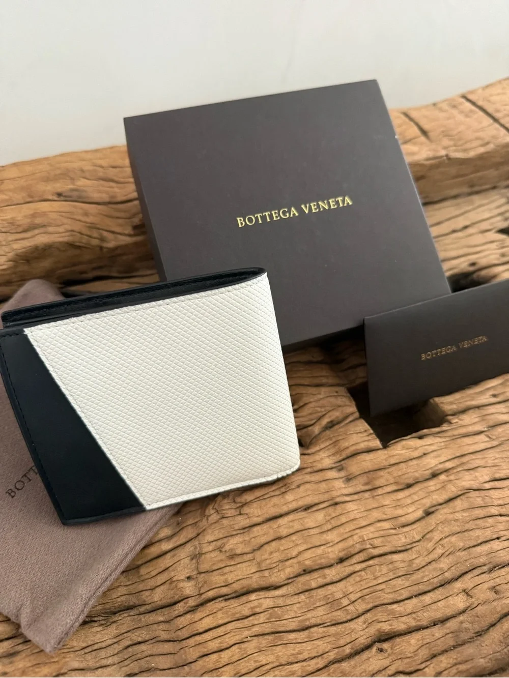Bottega Veneta Two-Tone Bifold Wallet in White and Black